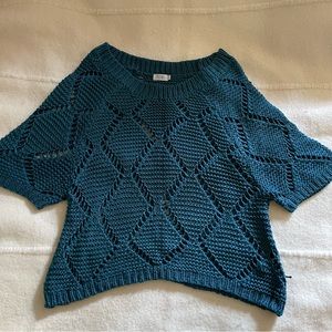 TOBI | Blue Crotchet Short-sleeve Sweater
